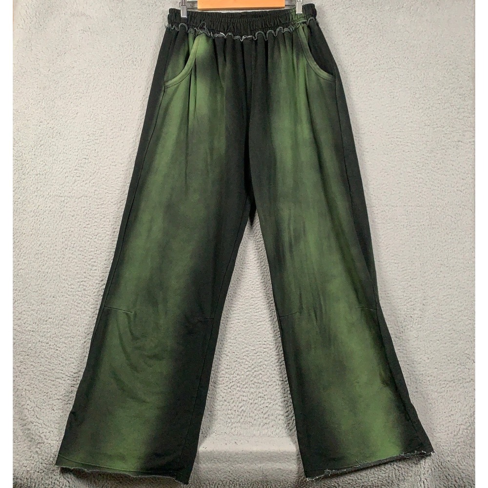 MNML Sprayed Ultra Baggy Sweatpant Mens XL Green Black Streetwear Raw Hem Fleece